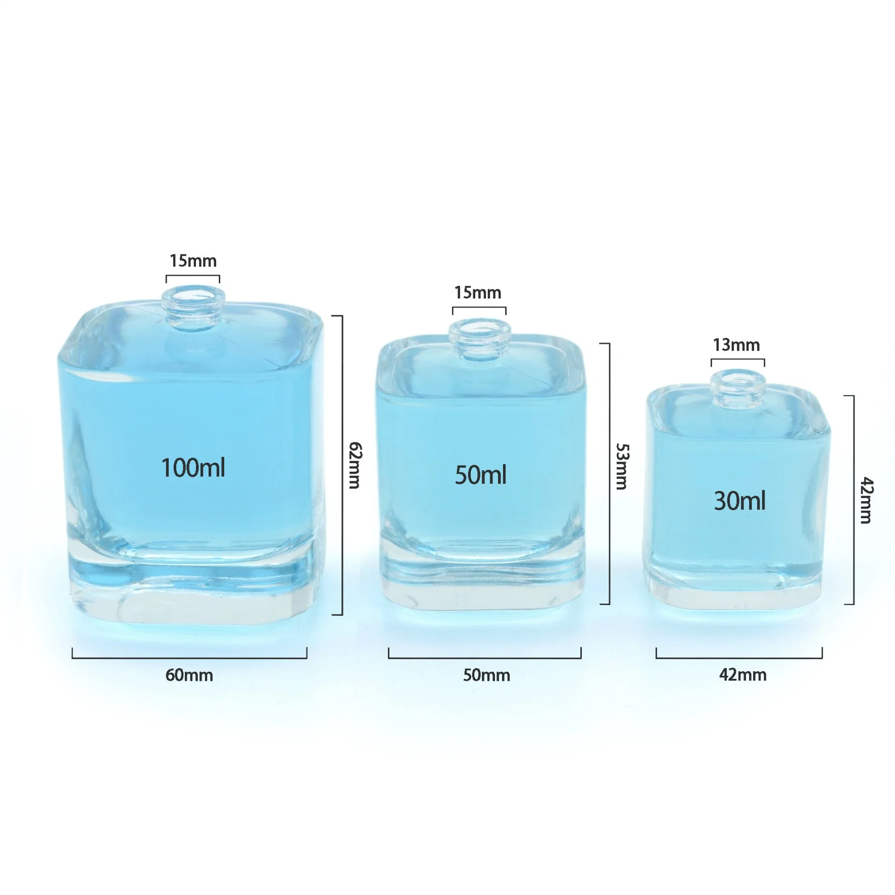 30ml 50ML 100ml cubo cuadrado Wholesale Passione frasco de cristal de perfume de las niñas de la bomba de tornillo de fragancia en Spray frasco con tapa azul