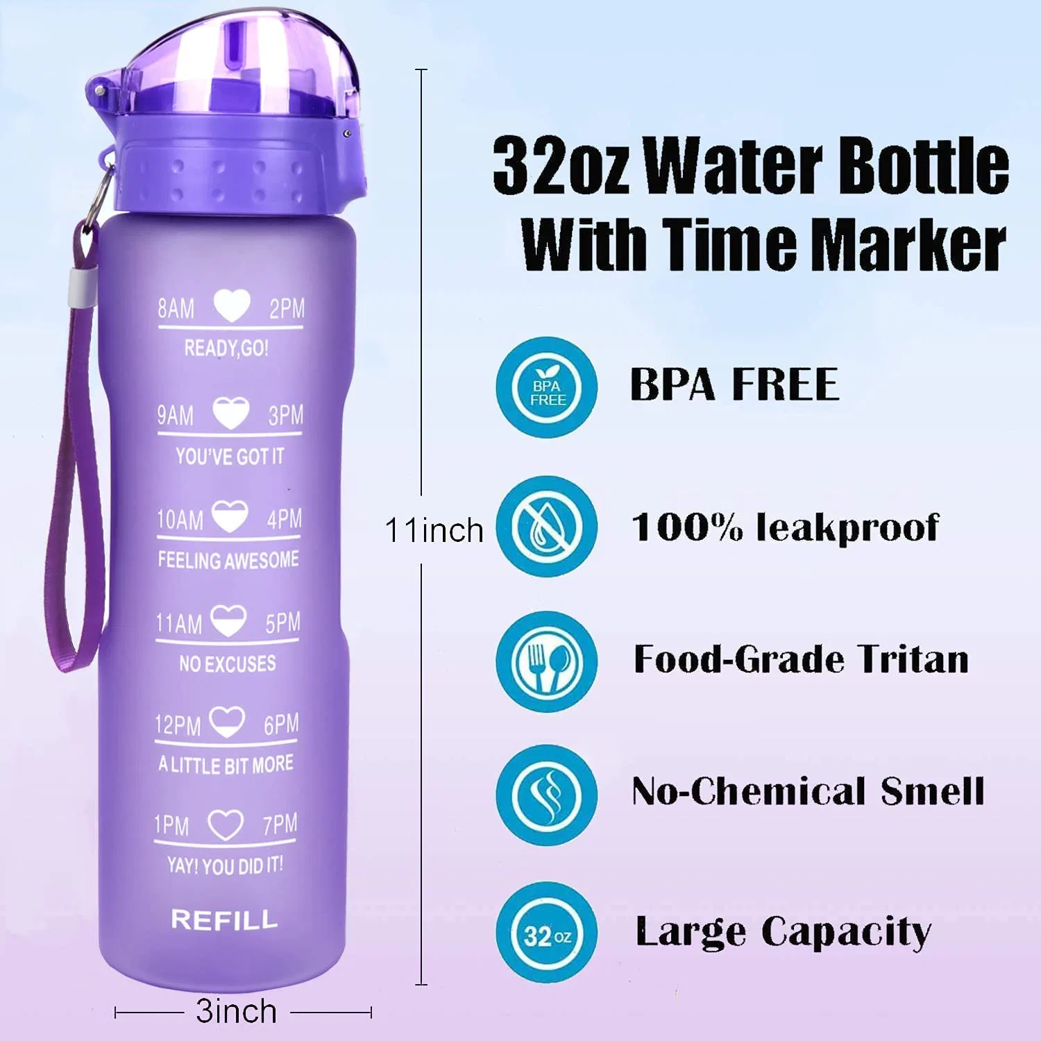 2023 New Amazon Top Saleplastic Wide Mouth Fitness Gym Outdoor Water Bottle with Custom Logo