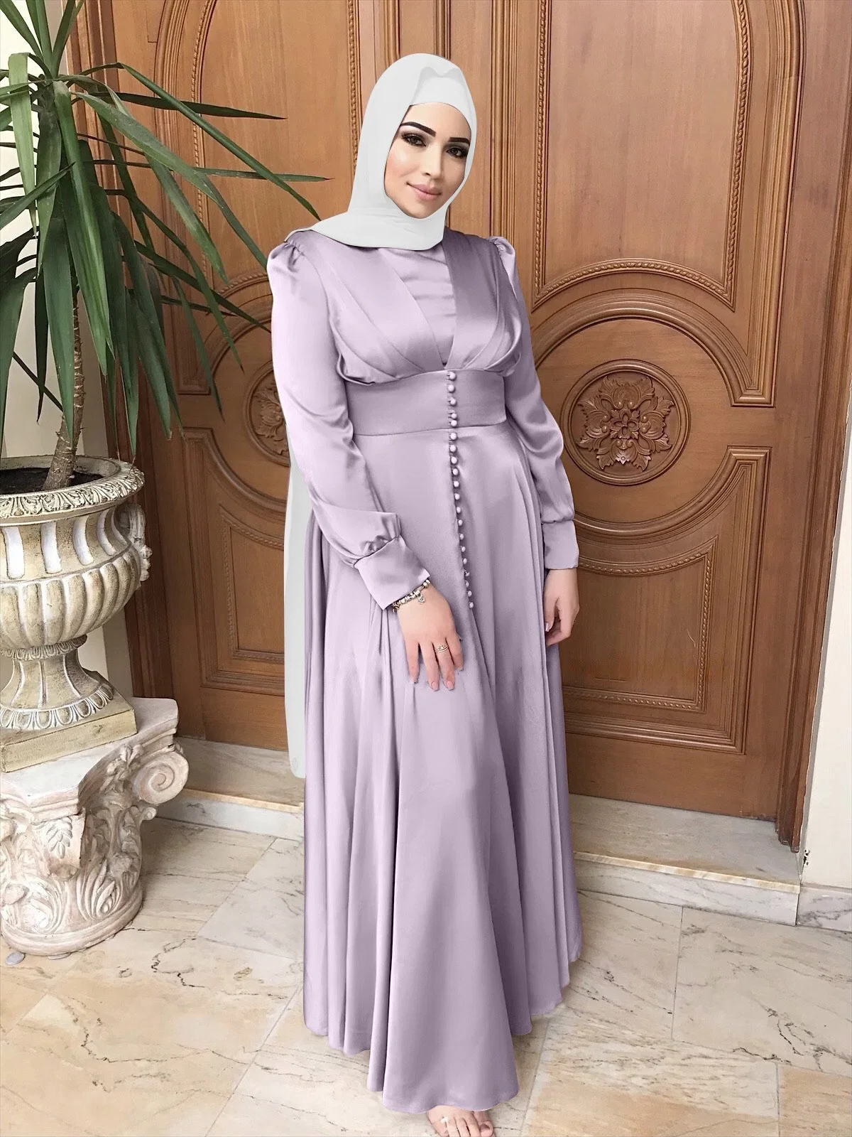 Mayorista/Proveedor de Hijab Ropa Modesta Musulmana Islámica Vestidos de Manga Larga de Seda para Mujeres Ropa de Moda Fábrica