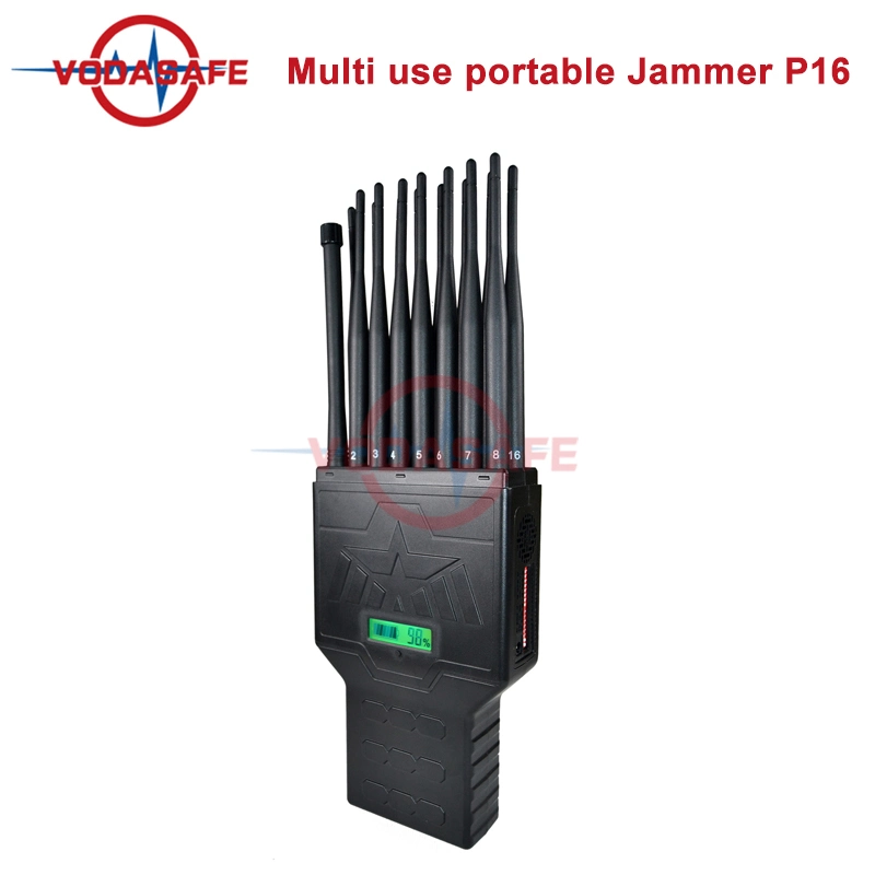 16 Antennas Handheld Prisons Cell Phone Signal Jammer 2g 3G 4G 5g WiFi 2.4GHz 5.8GHz GPS Prison Signal Jammer