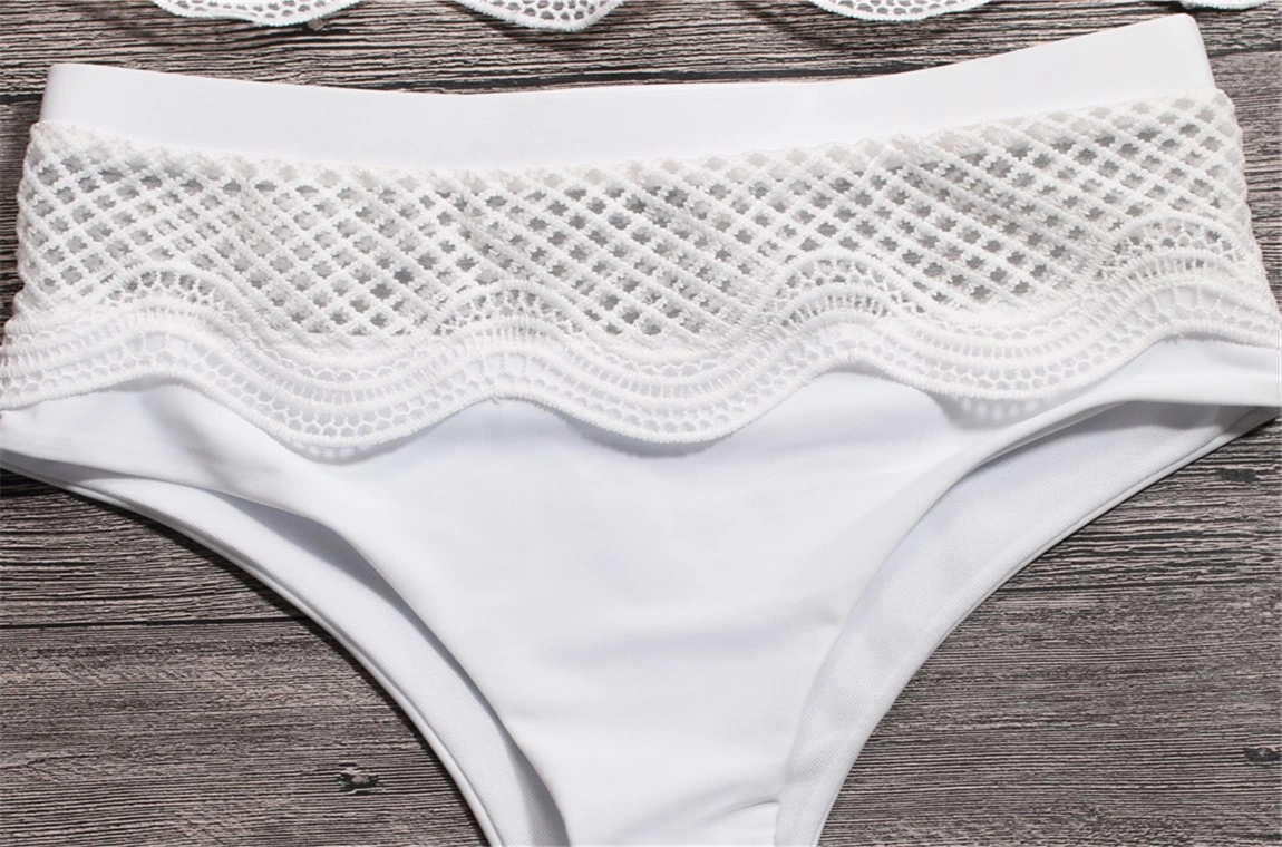 Women Low Waist Thong Bikini Set Two Piece White Color Swimsuit Lace Beach Wear