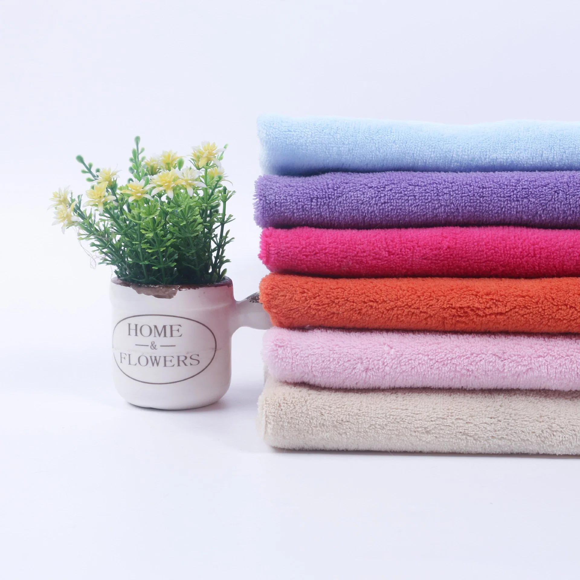 Solid Color Single Side Knitted Velvet Towel Bath Towel Fabric Coral