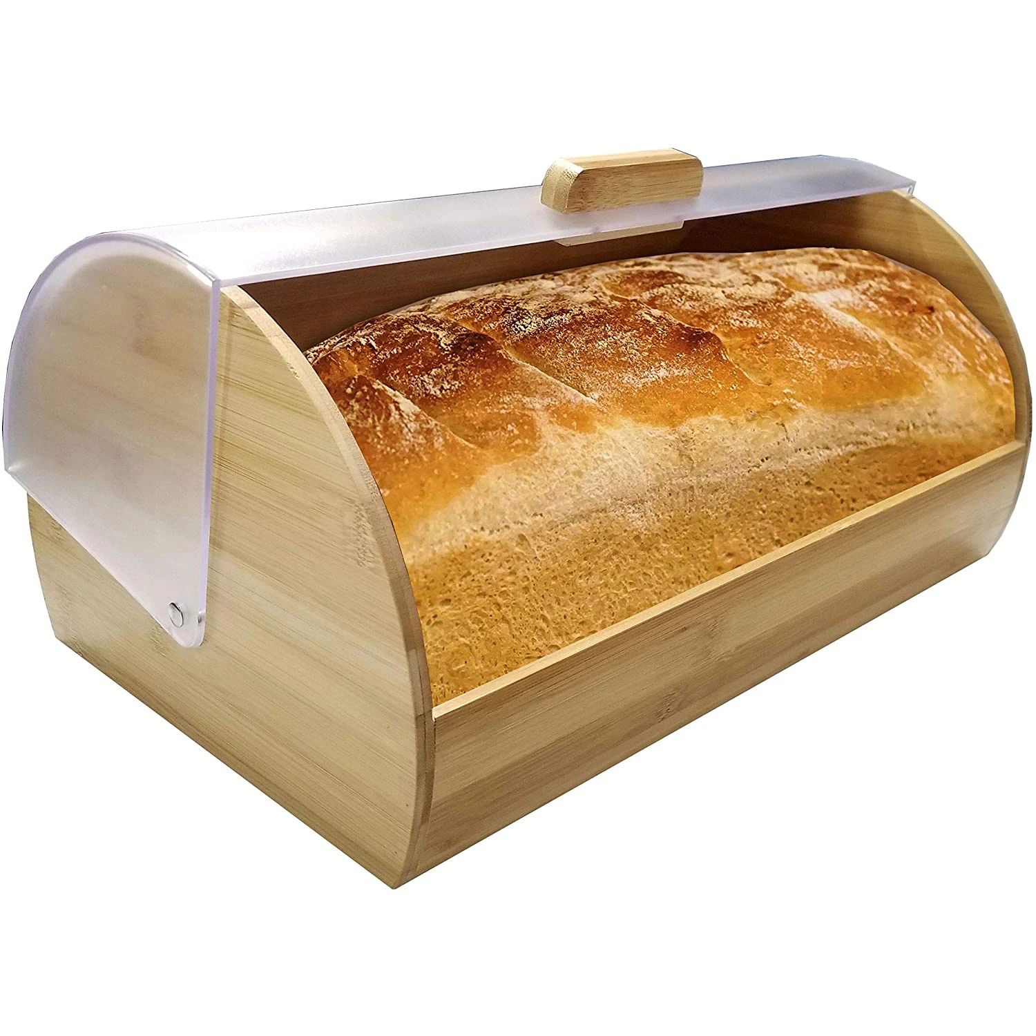Bamboo Bread Box Large Bread Box for Kitchen Countertop Farmhouse Retro Bread Box W/Clear Roll Top