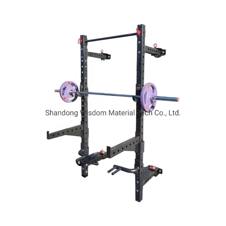 Gym Equipment Wall Mount Folding Squat Power Rack with J-Hooks and Spotter Arms