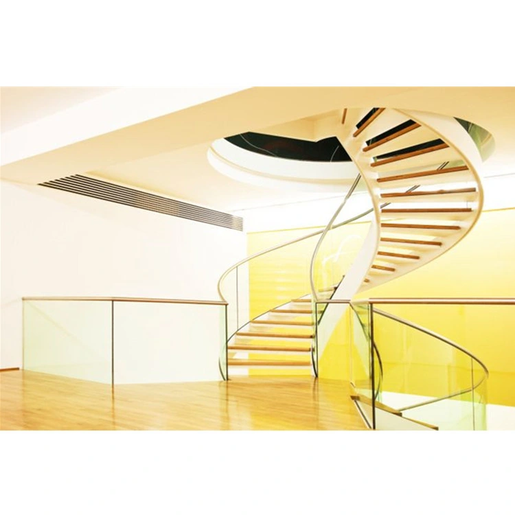 Modern Stainless Steel Handrail Laminated Glass Railing Curved Staircase