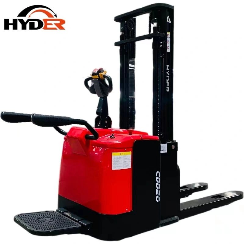 China Hyder Warehouse Equipment 2.0ton Driving Stand-up Full Electric Pallet Stacker