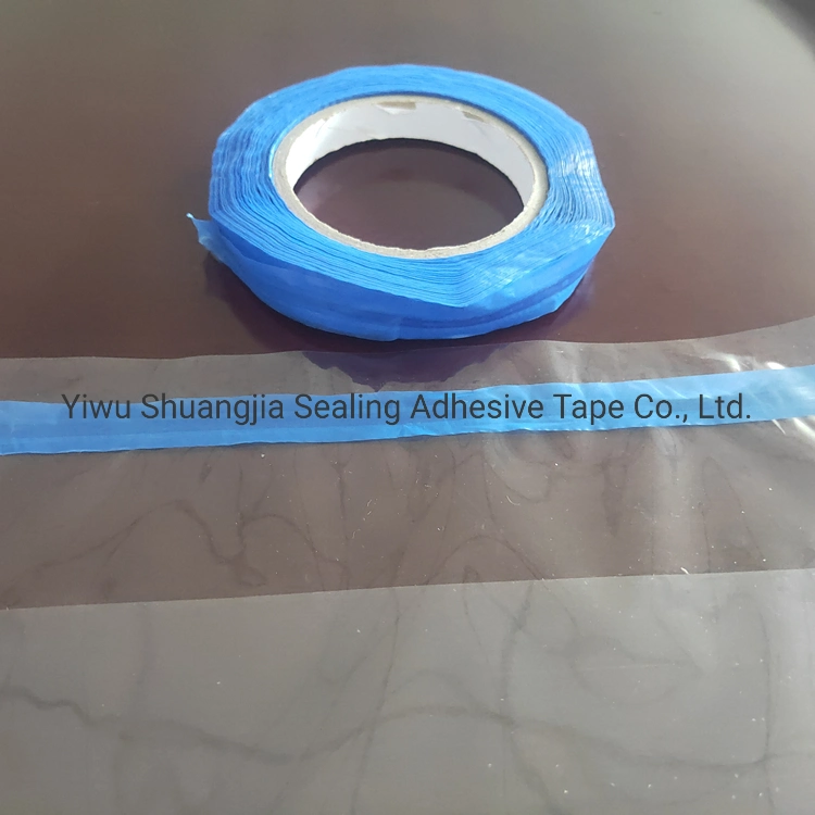 Blue PE Film Reusable Self-Sticky Adhesive Reclosable Tape, Plastic Bag Sealing Tape with Center Glue