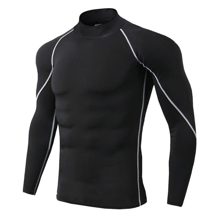Wholesale Polyester Spandex Cationic Quick Dry Moisture Wicking Men Muscle Fit Raglan Long Sleeve Mock Neck Sportswear T-Shirt