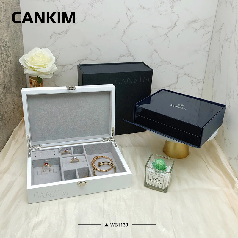 Cankim MDF Shinny Painting Jewelry Storage Box White Wooden Jewelry Box Large Jewelry Box for Set Jewelrys