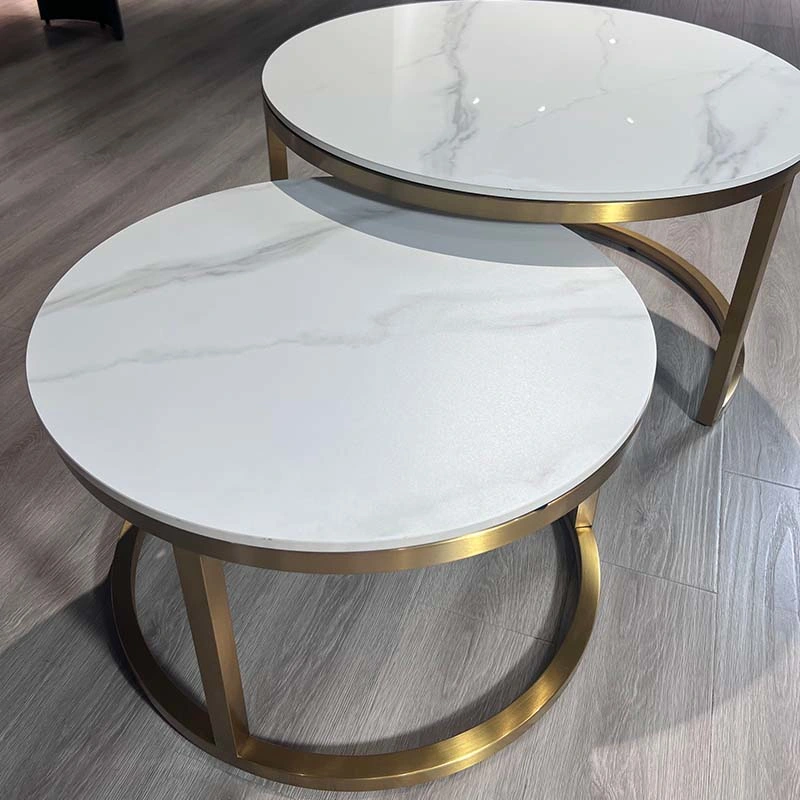 Luxury Living Room Home Furniture New Design End Table Glass Marble Top Set Sintered Stone Coffee Table with Stainless Steel Titanium