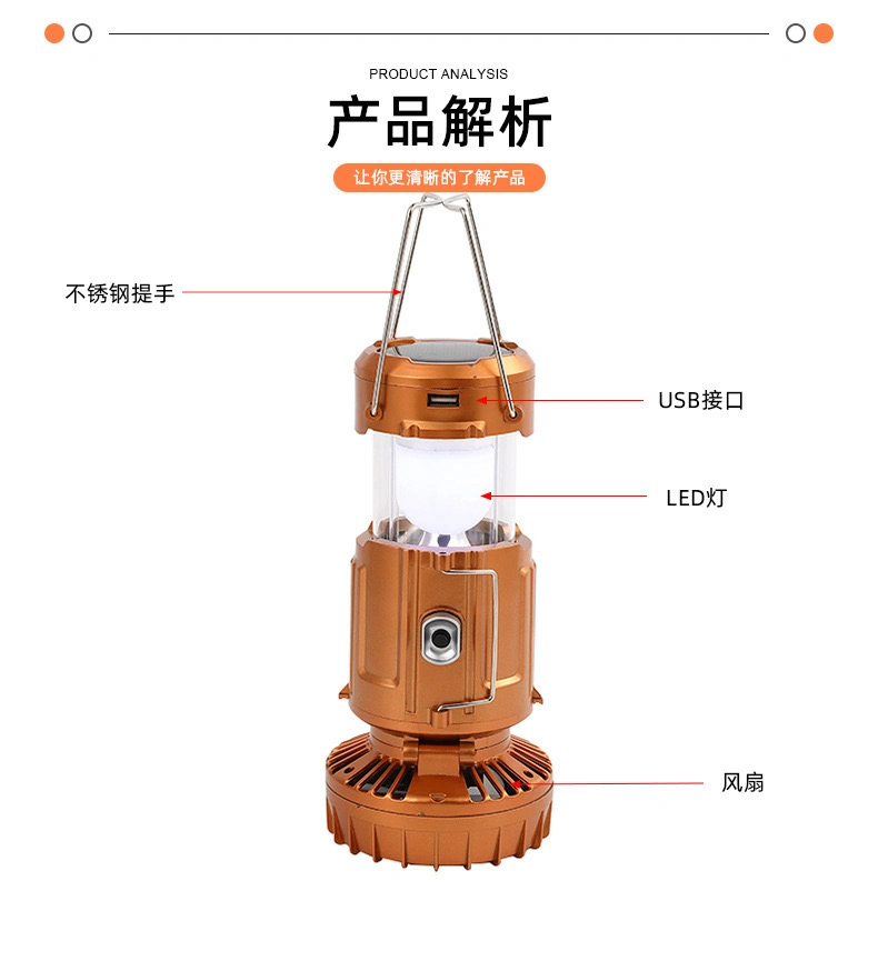 Solar Charging Plastic Outdoor Portable Telescopic USB Rechargeable Solar Folding LED Camping Lantern Light