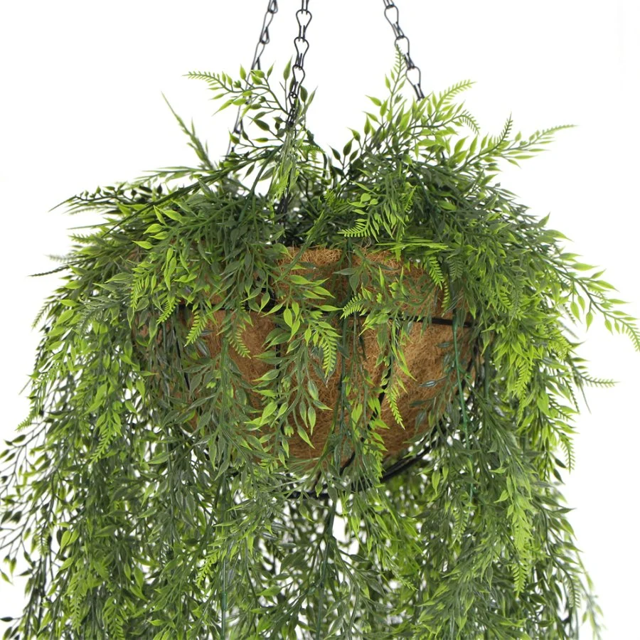 Lifelike 130cm Plastic Artificial Wall Hanging Outdoor Plant Basket for Indoor Hotel Decoration