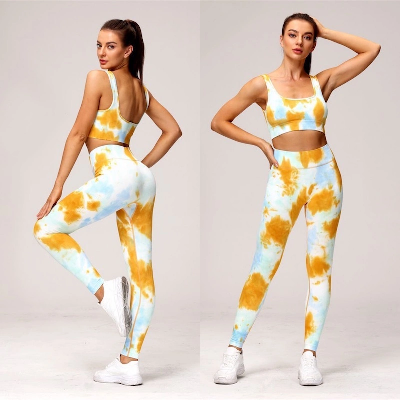 Superhot American and European Trendy Tie Dye Camouflage Gym Fitness Apparel, Womens Seamless Sports Tank Top + High Waist Yoga Leggings Yoga Wear Sets