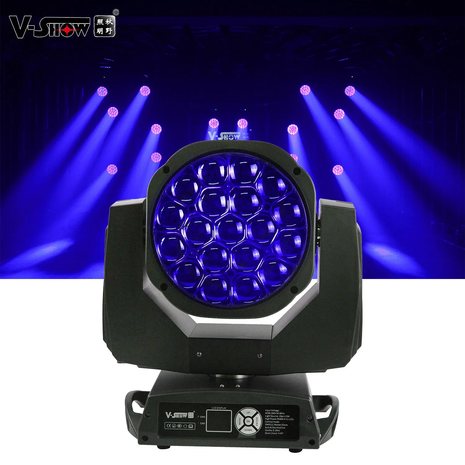 V-Show Bee1915 19PCS*15 واط Bee Eye RGBW 4 In1 LED لـ إضاءة زووم مع غسول الحفلة