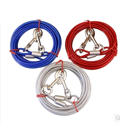 Cable de acero de doble cabeza cuerda de amarre Anti-Bite mascotas correas de PVC de lujo de Cable de salida de la correa del adiestramiento de perros