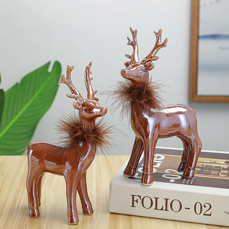 a Deer Has You Car Interior Decorations Reindeer Figurines Ornaments Living Room TV Cabinet Wine Cabinet Gifts Ceramic Crafts for Home Decoration Set of 2