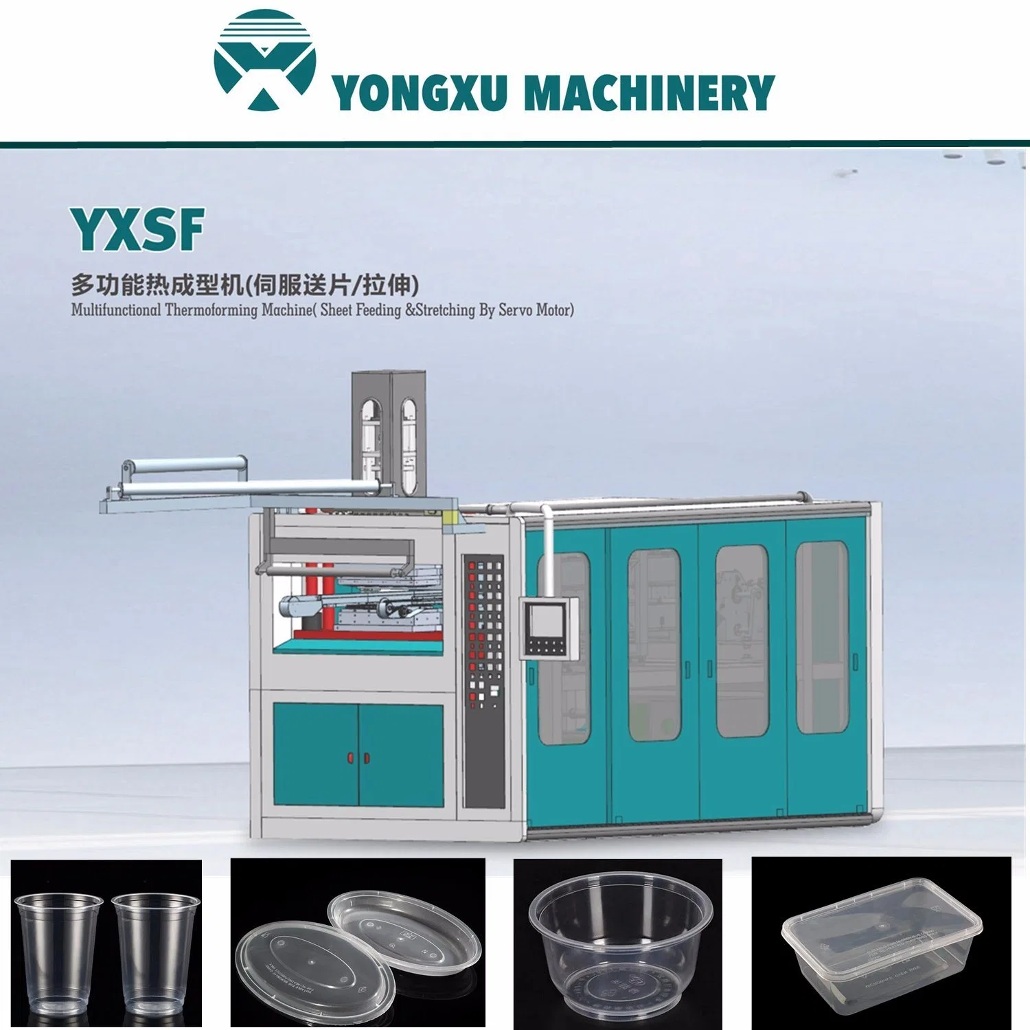 Machine de thermoformage automatique multifonctionnelle pour l'emballage de gobelets et bols en plastique.