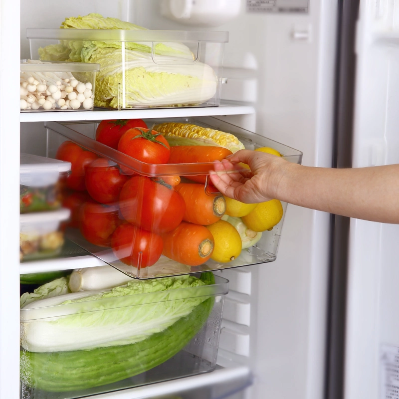 Cozinha doméstica armazenamento de alimentos Bins vegetal suporte de alimentos Clear Portable Recipiente de armazenamento de alimentos de bancada Pantry de plástico