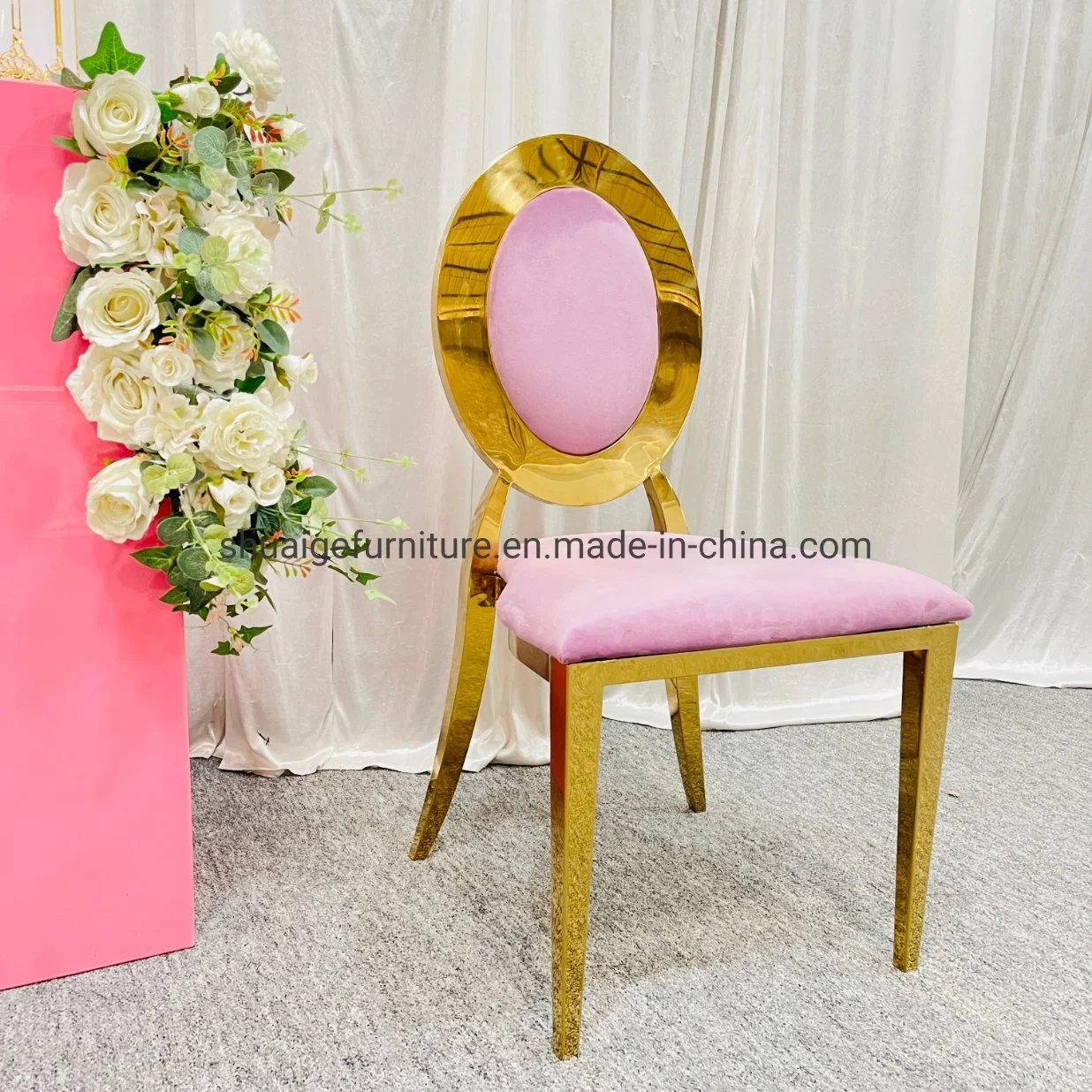 Cheap Price Pink Velvet Cushion Gold Stainless Steel Wedding Chair