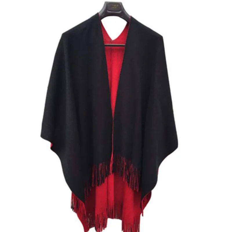 Super European and American Style Warm Knitting Double-Sided Split Tassel Cape Cape Scarf Cape Cape