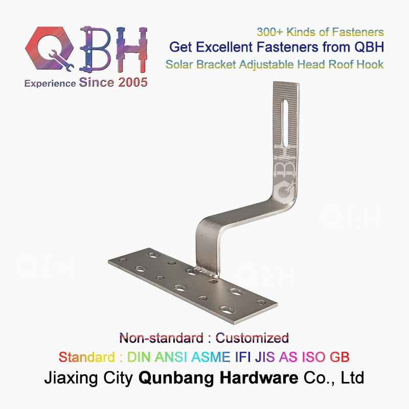 Qbh Customized Civil Commercial Industrial Use Solar Power Energy PV Photovoltaic Panel Tile Roof Stamping Hook for PV Mounting System Hardware