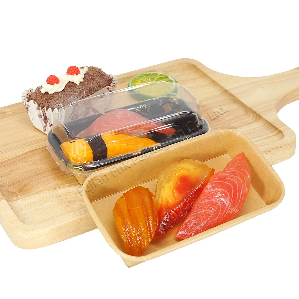 Customized Frozen Food Rectangle Dessert Cookie Cake Takeaway Sushi Fruit Packaging Box Togo Kraft Bento Salad Box with Lid