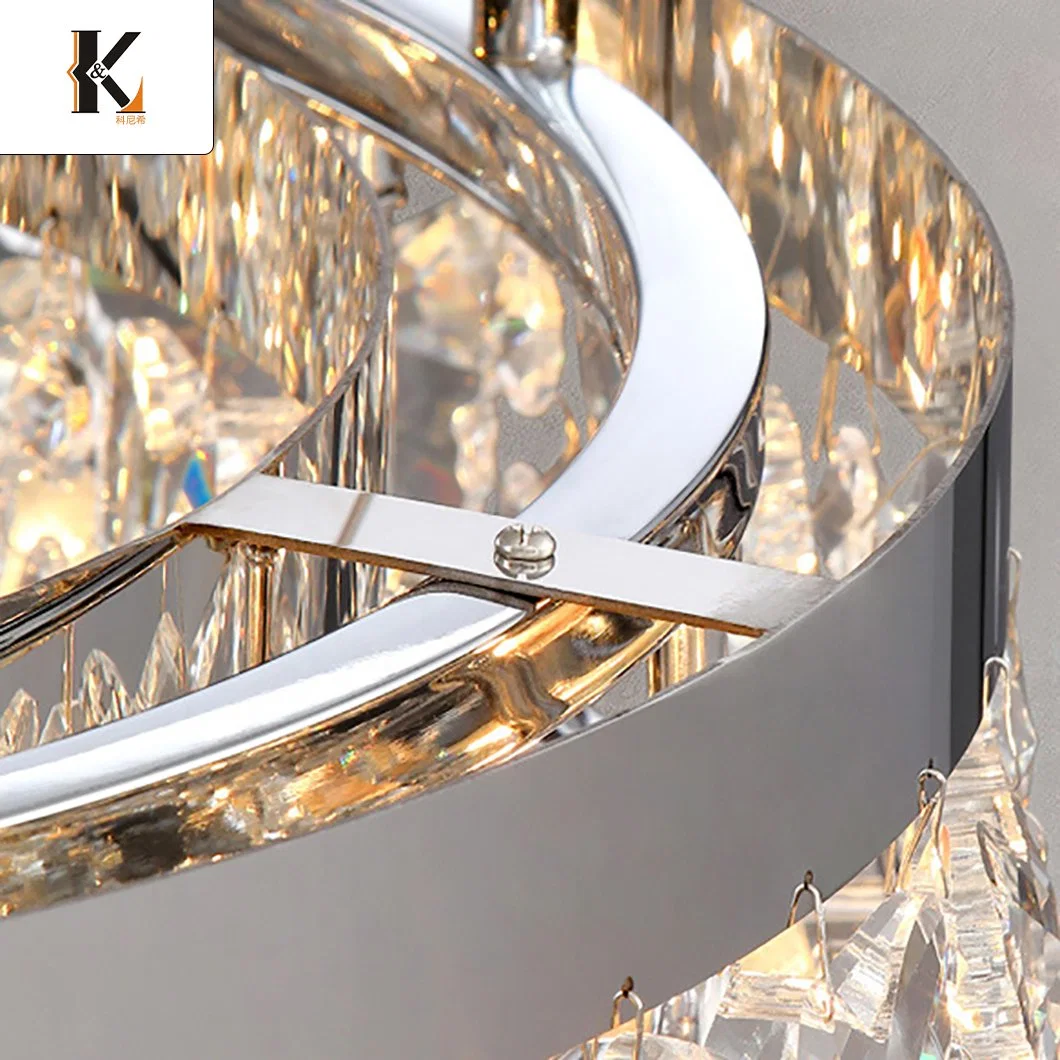 Crystal Pendant Light Aço inoxidável China Duplo Cor Luxo moderno Grande lustre de cristal de suspensão para projeto de Villa