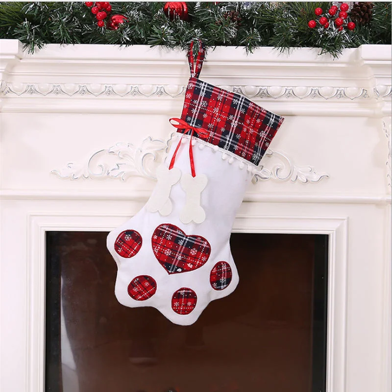 Non-Woven Sugar Bag Dog Paw Christmas Stocking