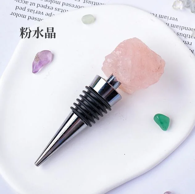 Natural Citrine Crystal Tiger Eye Lapis Lazuli Metal Red Wine Bottle Stopper Household Beer Sealing Stopper