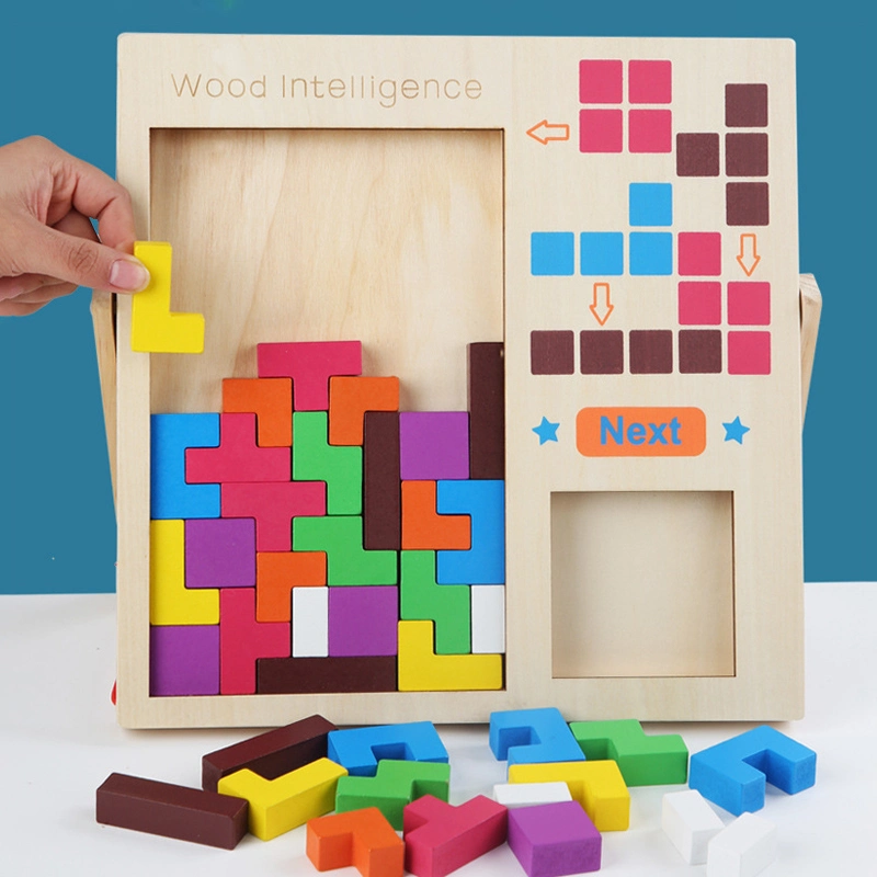 Wooden 3D مبنى لون كتل بانوراما مجموعات كلاسيكية لغز لعبة بناء التعليم تتريس لعبة بناء مجموعات للأطفال