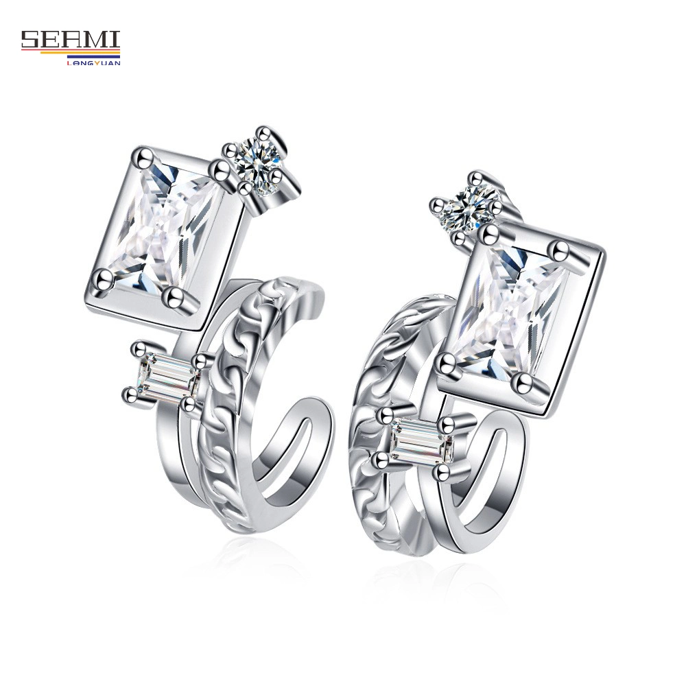 Silver Earrings Double Twist Zircon Ear Clip No Piercing Earrings