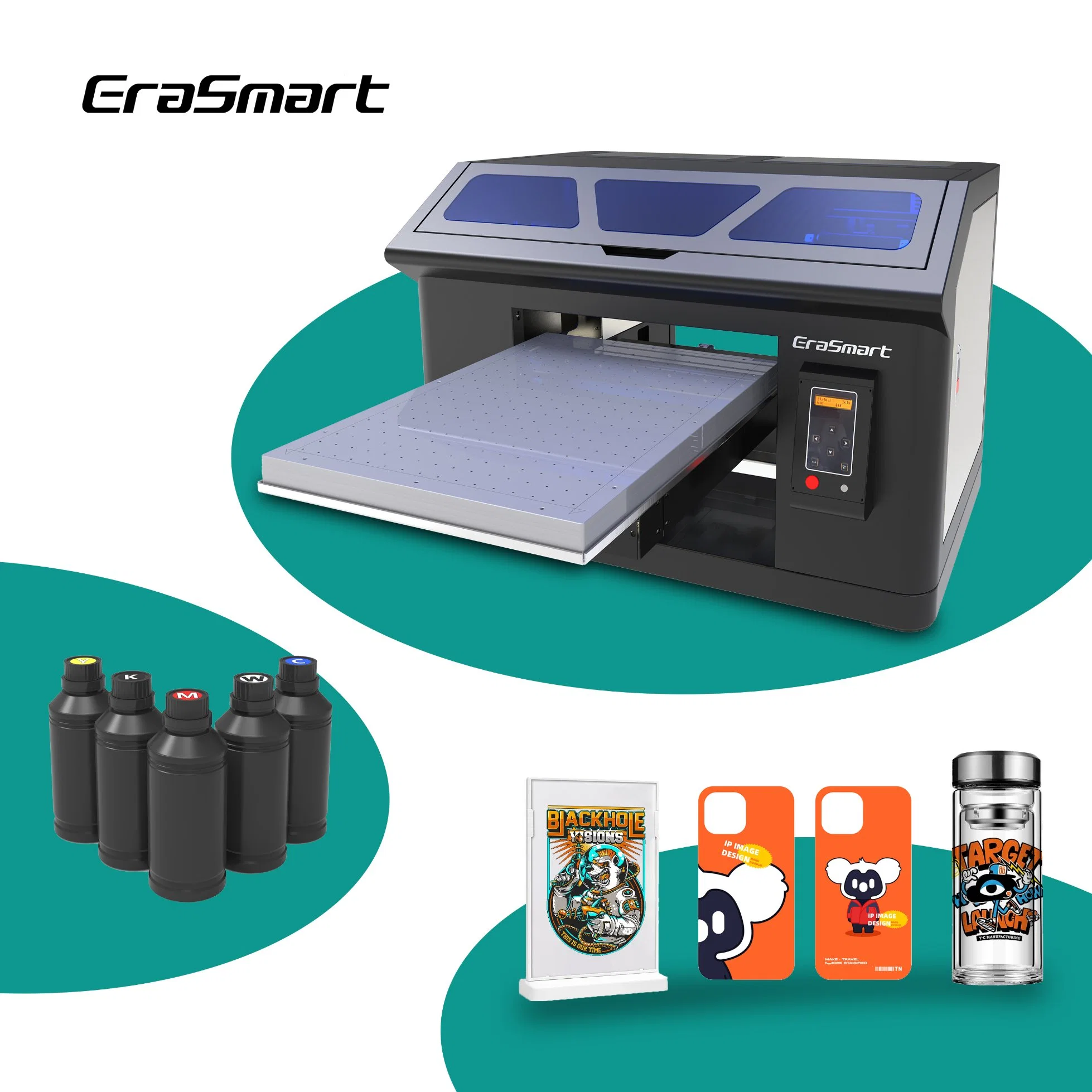 Erasmart A3+ 3545 UV Dtf Printer Inkjet LED XP600 Print Head Impresora for Rotary Bottles Golf Phone Case Varnish