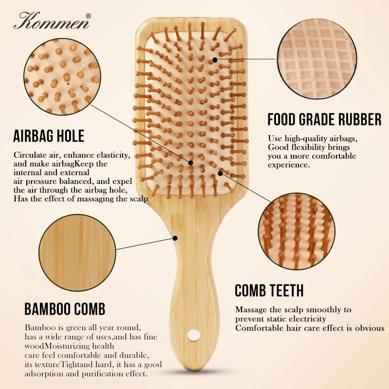 Bamboo Comb Nature Wooden Brush Anti-Static Detangle Hair Massage Comb