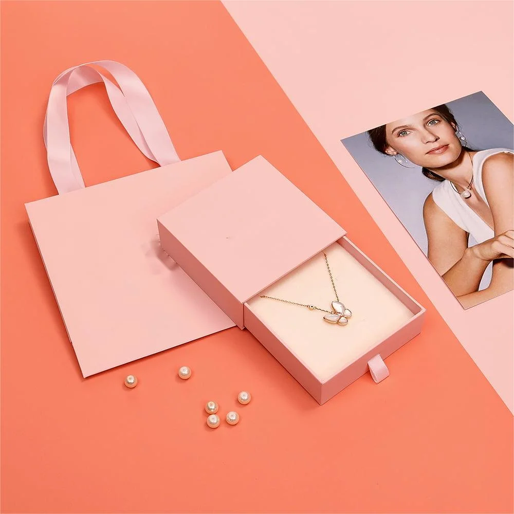 Custom Cardboard Jewelry Gift Bag Slide Drawer Box for Necklace Packaging