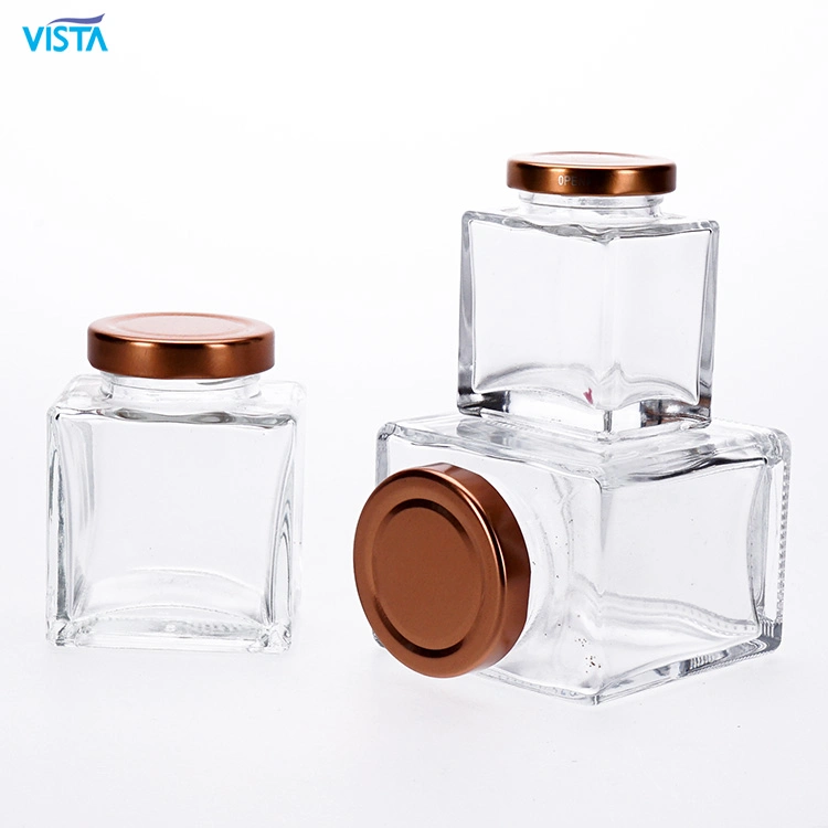 Vista Ready Mold Food Squre Glass Storage Jar Wholesale/Supplier High Flint Glass Food Jar and Bottle with Metal Lid