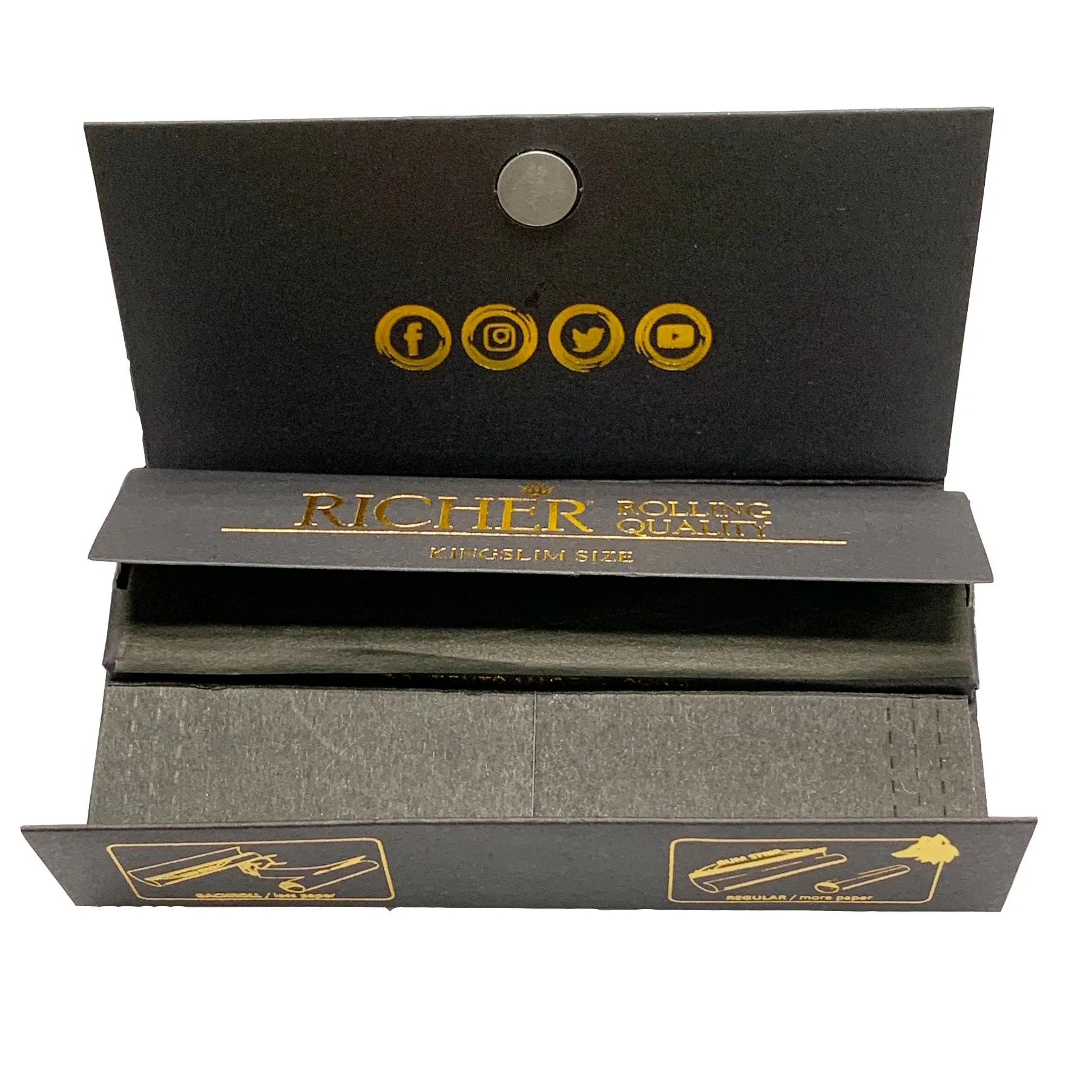 3 in einem Custom Black Rolling Papers mit schwarzen Spitzen Schließung durch Magnet