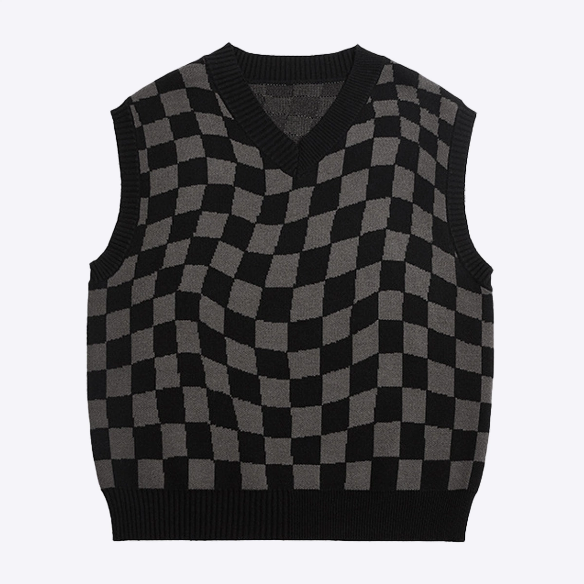 Premium Quality Black Green Checkerboard Knitted Tank Top Unisex Street Wear Casual Sleeveless Sweater for Men