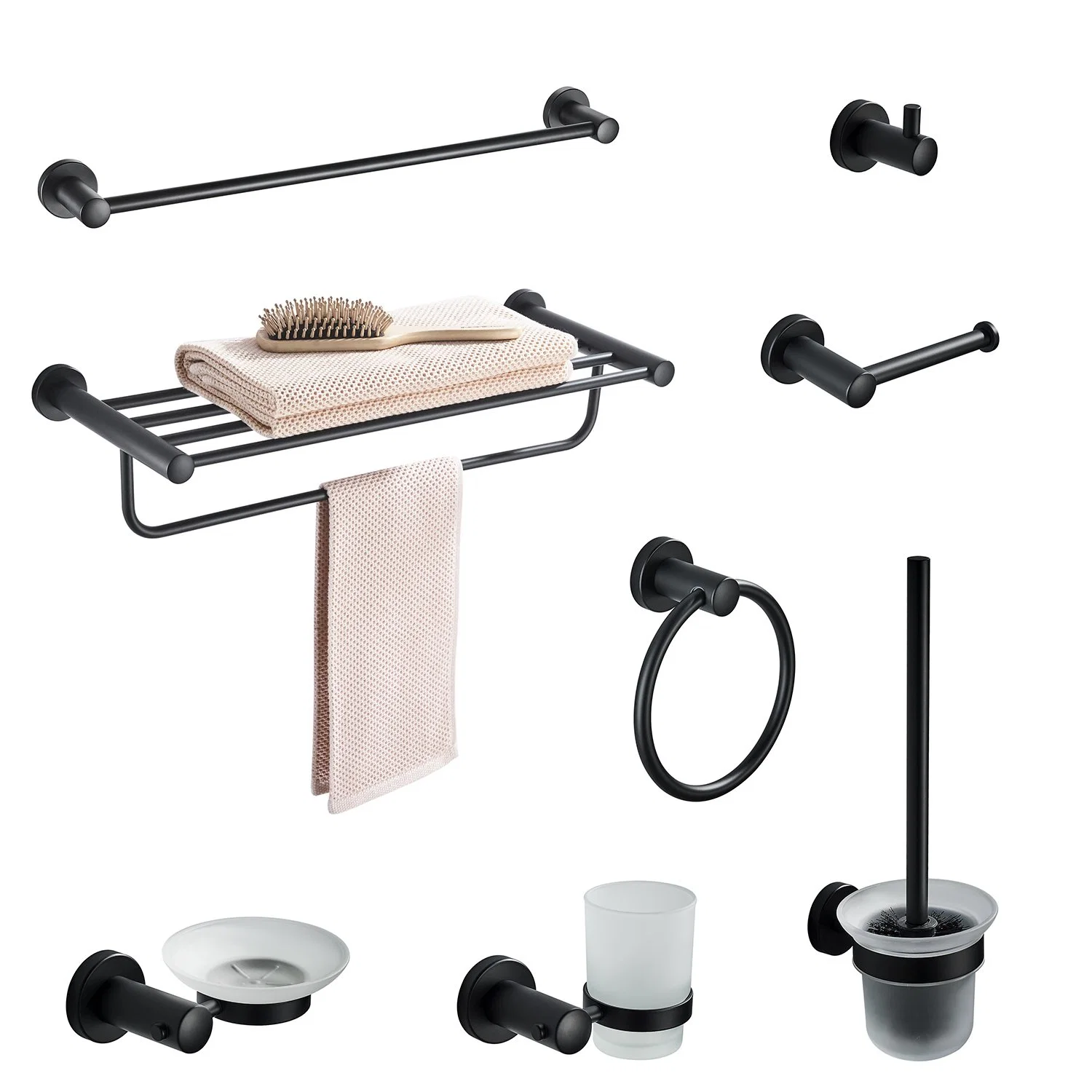 Black Wall Mounted Stainless Steel Bathroom Accessories Set