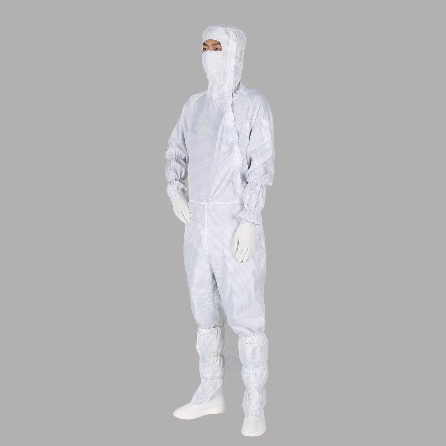 Taller antiestático ESD uniforme resistente al polvo White 5mm Grid Side Zipper Paño de trabajo ropa de limpieza ESD