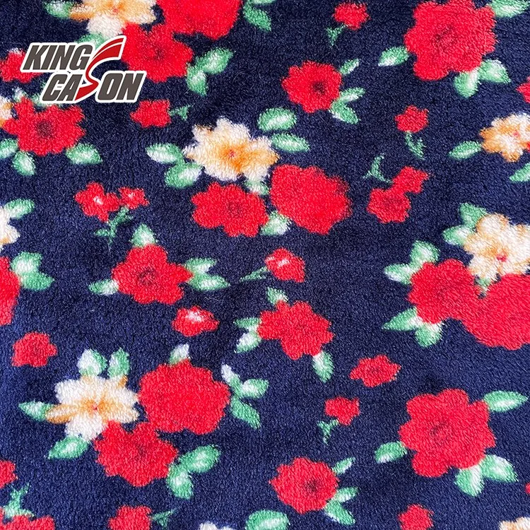 Kingcason Factory Direct Double Faced Floral Printing Flannel Fleece Fabric for Home Textiles