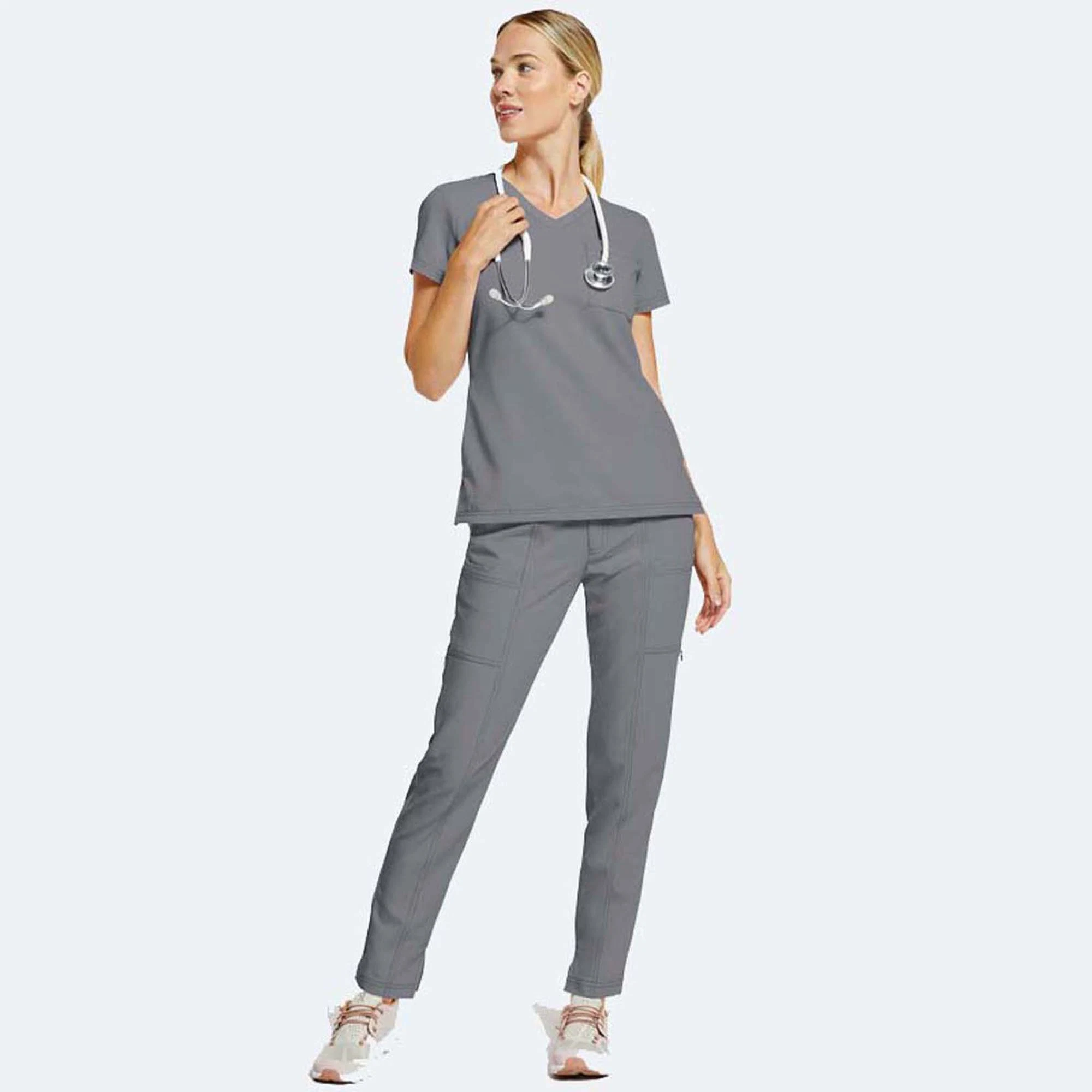 Short Sleeve V-Neck Uniform Solid Color Nursing Scrubs Tops Beauty Salon Clothing Women Fashion Scrubs Workwear