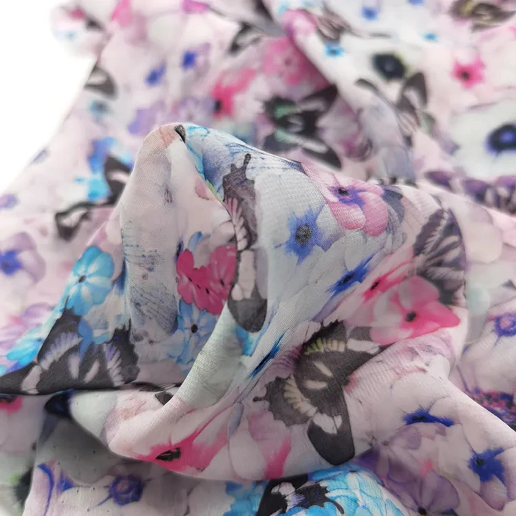 Suave poliéster fino Crepe Chiffon floral Print mujeres vestir tejido