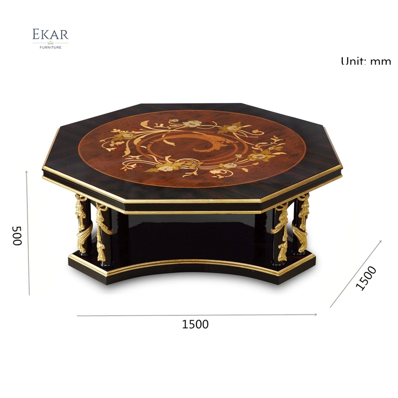 Luxury Furniture Royal Antique Gold Hexagon Wooden Center Coffee Tables