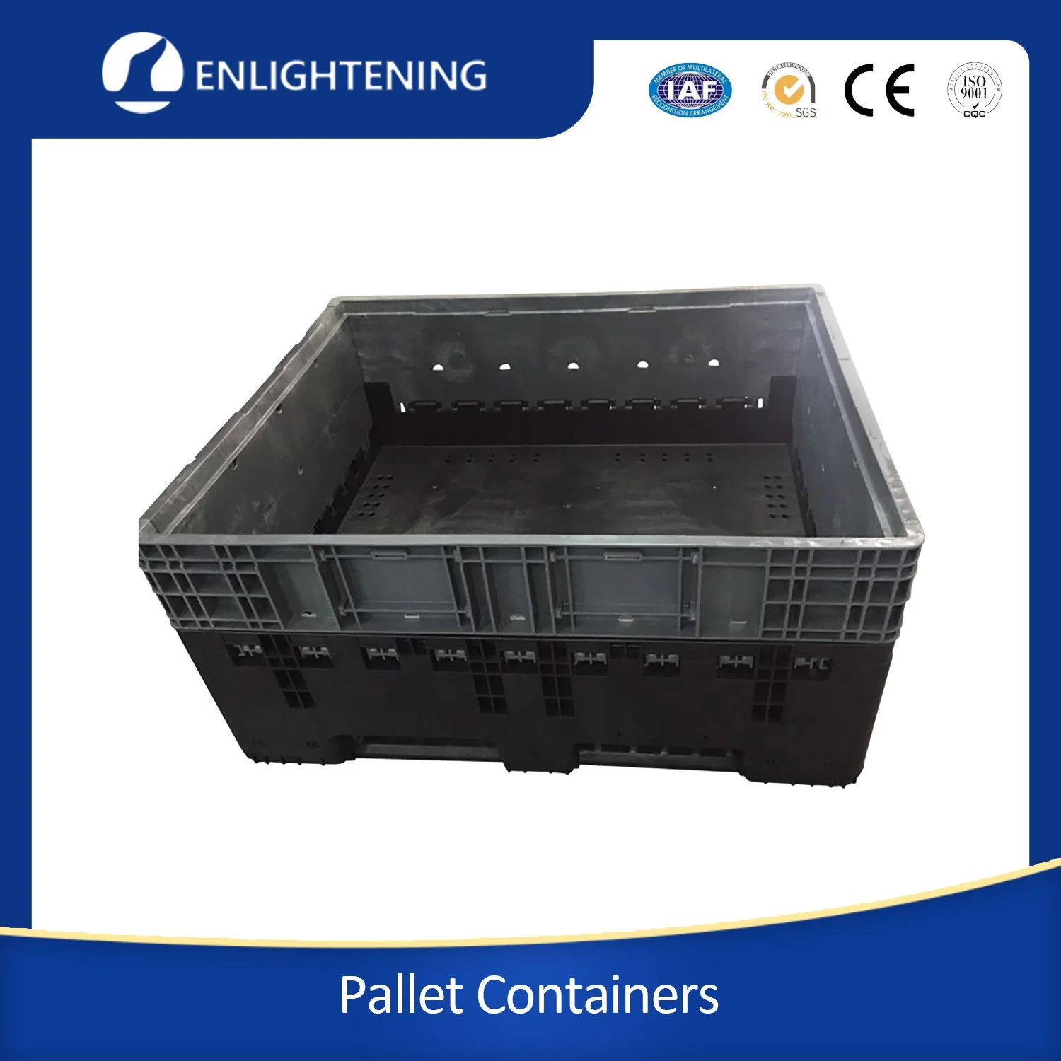 1200 * 1000 * 590 mm Foldable Large Container/Stackable Folding Pallet Box/Hygiene Durability Stillage/Heavy Duty Plastic Pallet Bin for Pharmaceutical