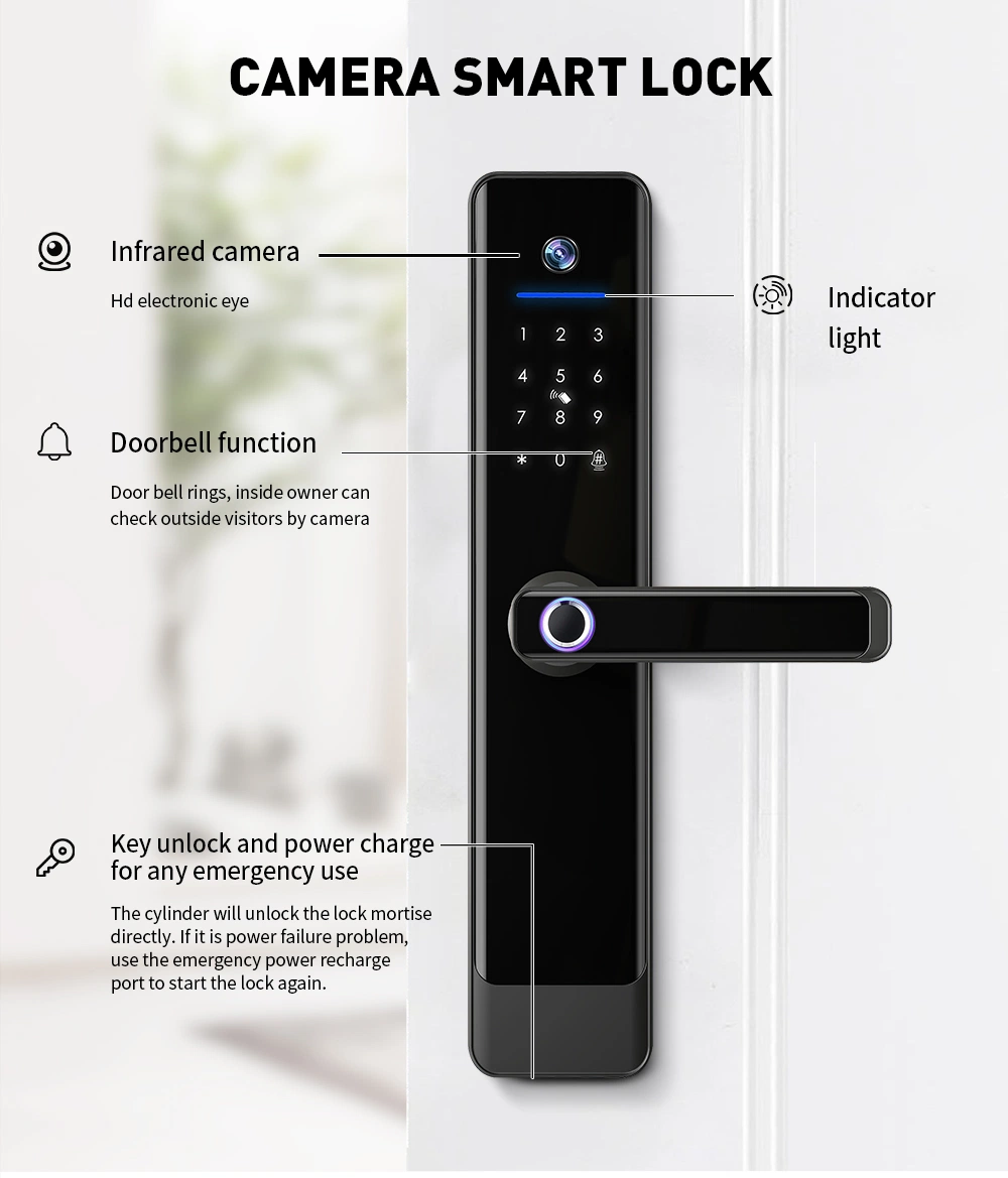 Home Security Smart Digital Electronic Fingerprint Door Lock with Camera