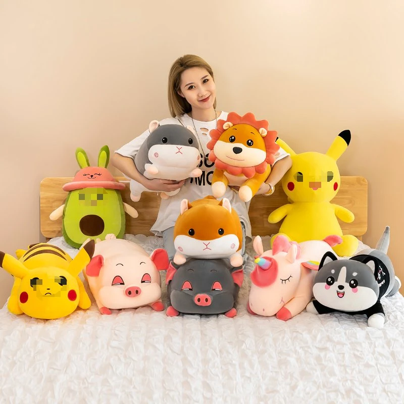 Kid's Cartoon Hamster Stuffed Plush Toy Throw Pillow Cushion 2 in 1 Set with Car A/C Sofa Blanket