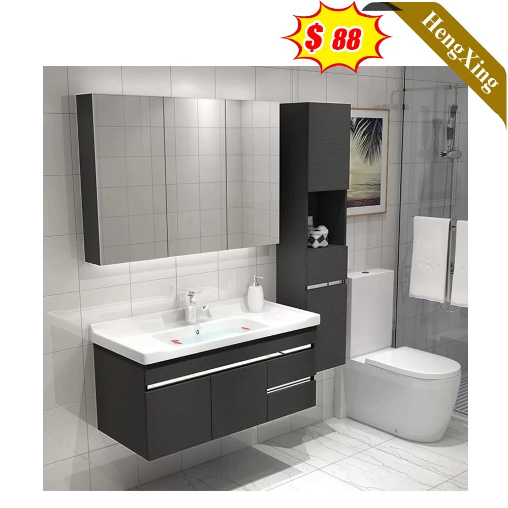 Modern Style Wooden Black Color Wash Basin Double-Deck Bathroom Storage Cabinet with Mirror