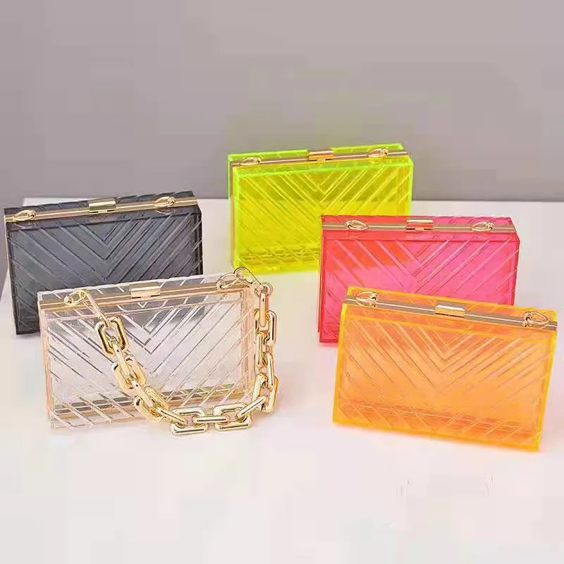 Multi-Colored Acrylic Evening Bag with High-End Chain Hardware