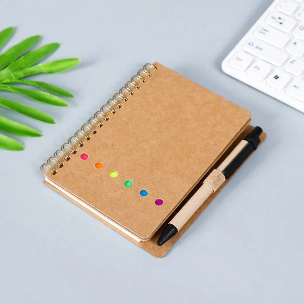 Custom Cheap Bulk Blank Kraft Note Book Notebook with Pen and Sticky Note