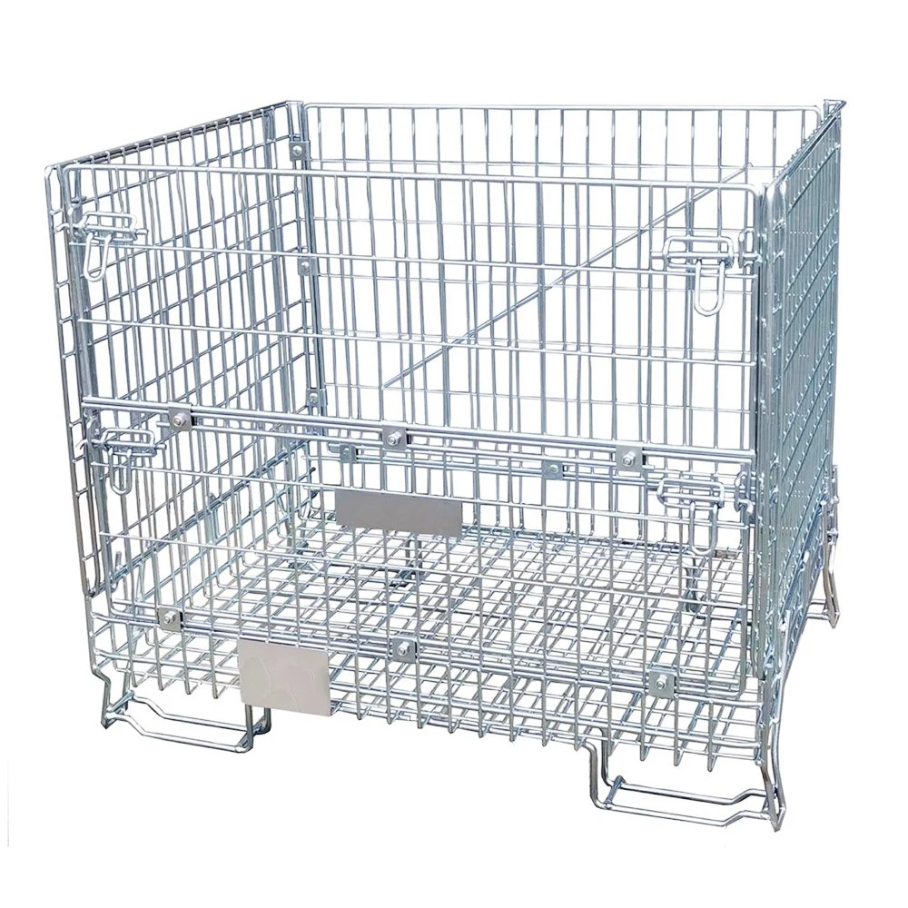 Industrial Galvanized Stackable Collapsible Steel Pet Preform Storage Wire Mesh Foldable Cage with PP Sheet